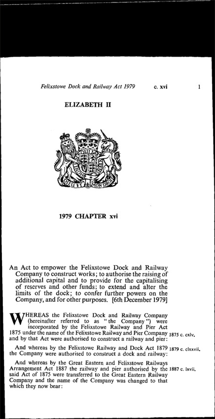 Felixstowe Dock and Railway Act 1979