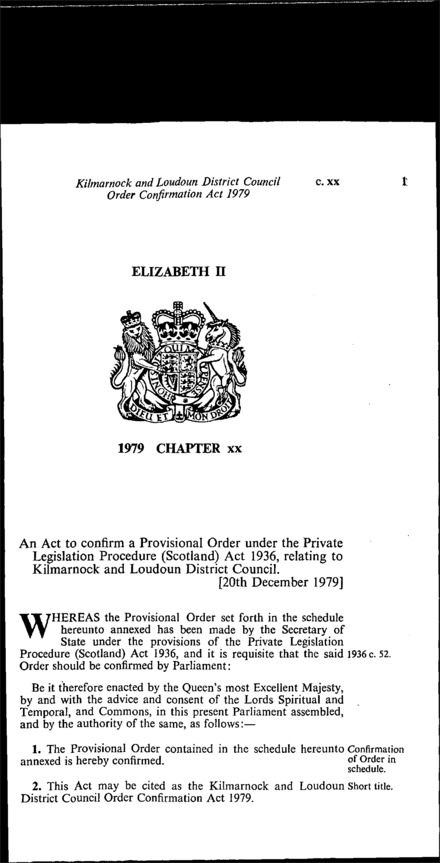 Kilmarnock and Loudoun District Council Order Confirmation Act 1979