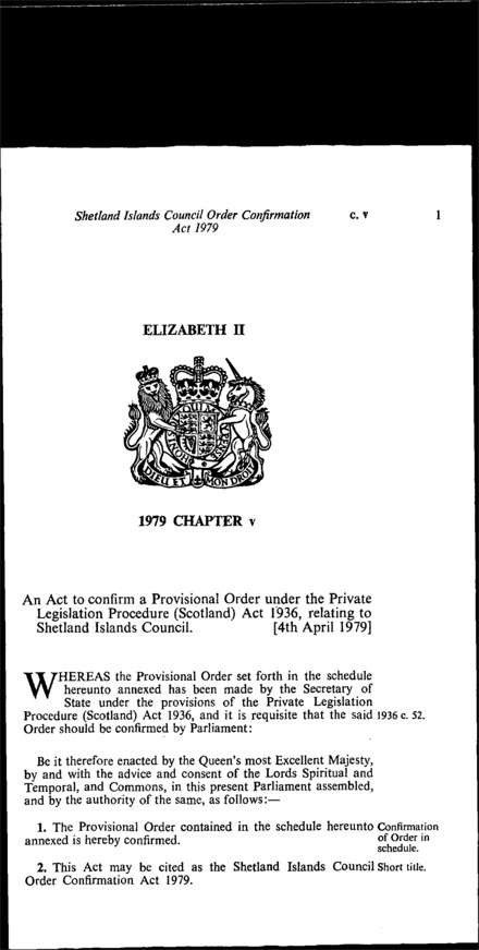 Shetland Islands Council Order Confirmation Act 1979