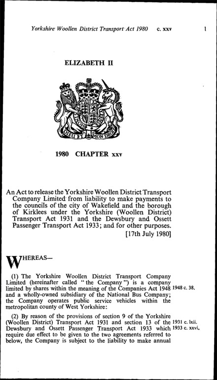 Yorkshire Woollen District Transport Act 1980