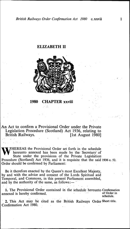 British Railways Order Confirmation Act 1980
