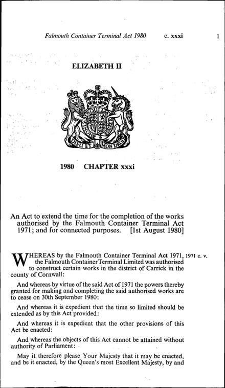 Falmouth Container Terminal Act 1980