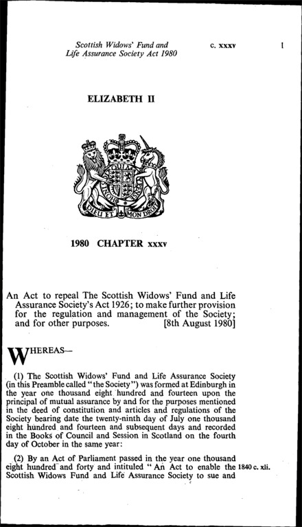 Scottish Widows' Fund and Life Assurance Society Act 1980