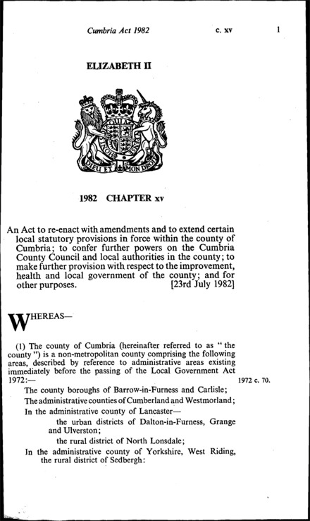 Cumbria Act 1982