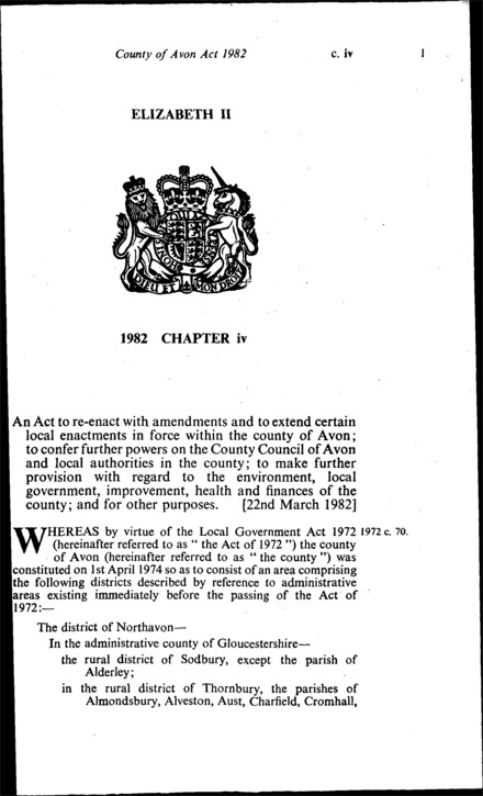 County of Avon Act 1982