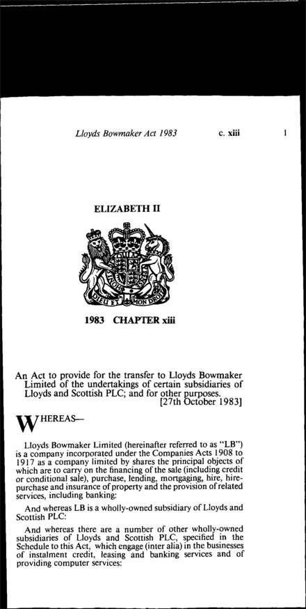 Lloyds Bowmaker Act 1983