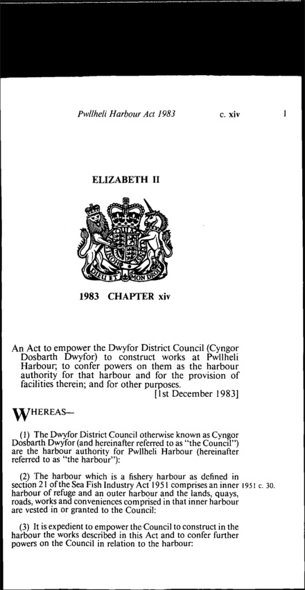 Pwllheli Harbour Act 1983