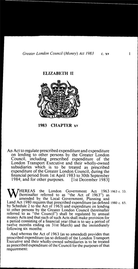 Greater London Council (Money) Act 1983