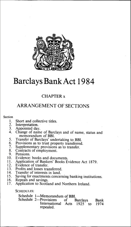 Barclays Bank Act 1984