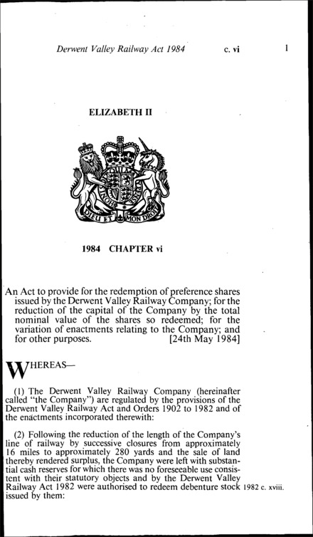Derwent Valley Railway Act 1984