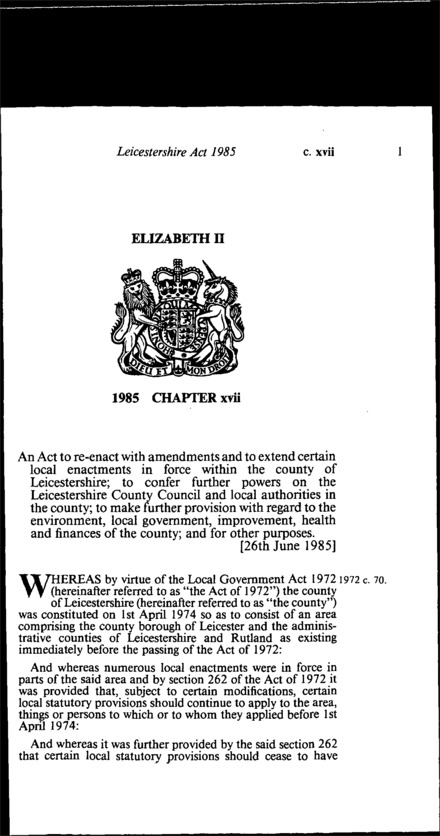 Leicestershire Act 1985