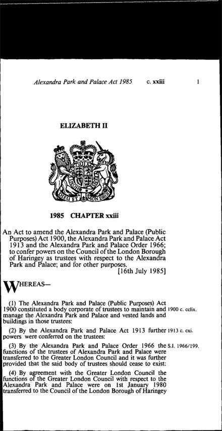 Alexandra Park and Palace Act 1985