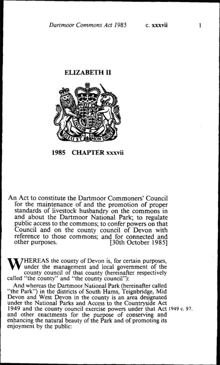 Dartmoor Commons Act 1985