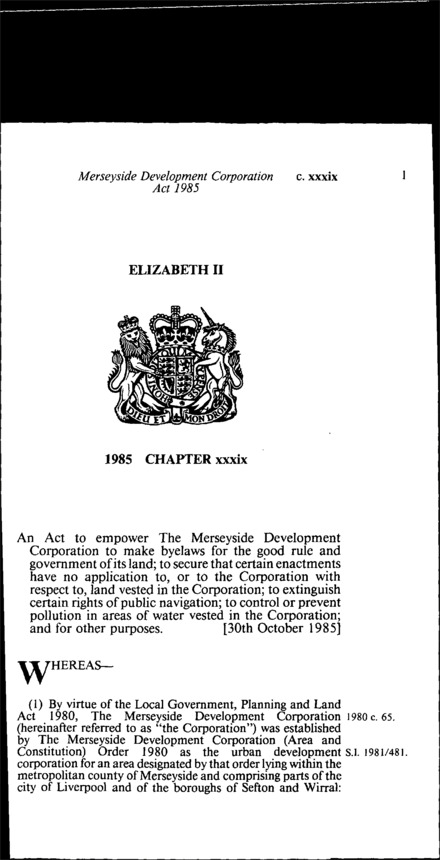 Merseyside Development Corporation Act 1985