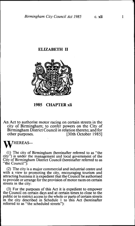 Birmingham City Council Act 1985
