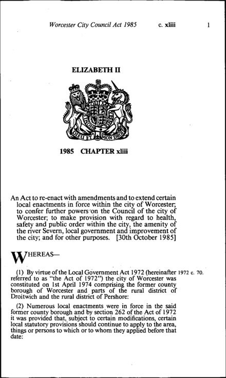 Worcester City Council Act 1985