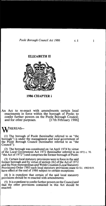 Poole Borough Council Act 1986
