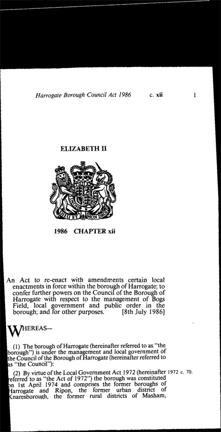 Harrogate Borough Council Act 1986