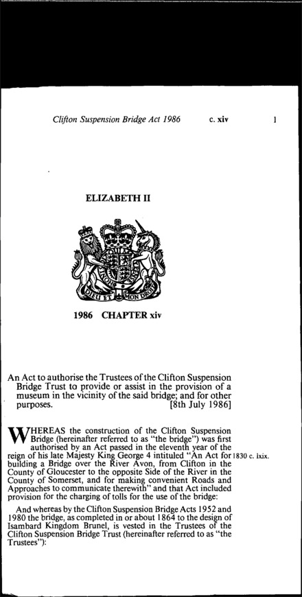 Clifton Suspension Bridge Act 1986