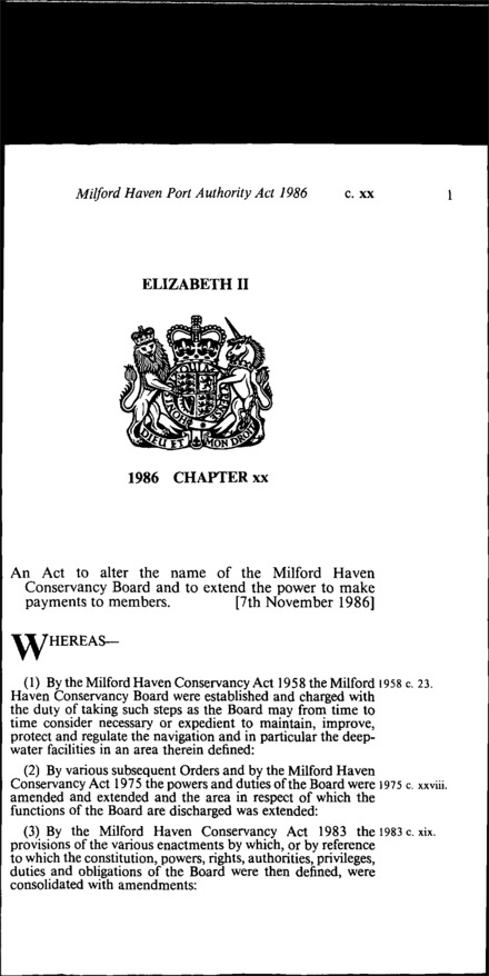 Milford Haven Port Authority Act 1986