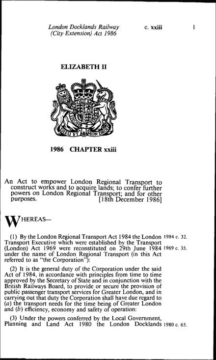 London Docklands Railway (City Extension) Act 1986