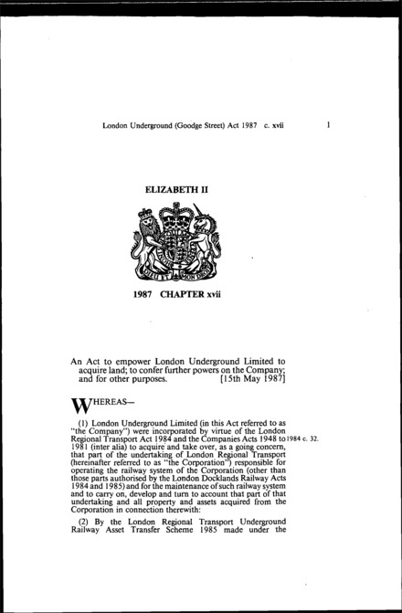 London Underground (Goodge Street) Act 1987