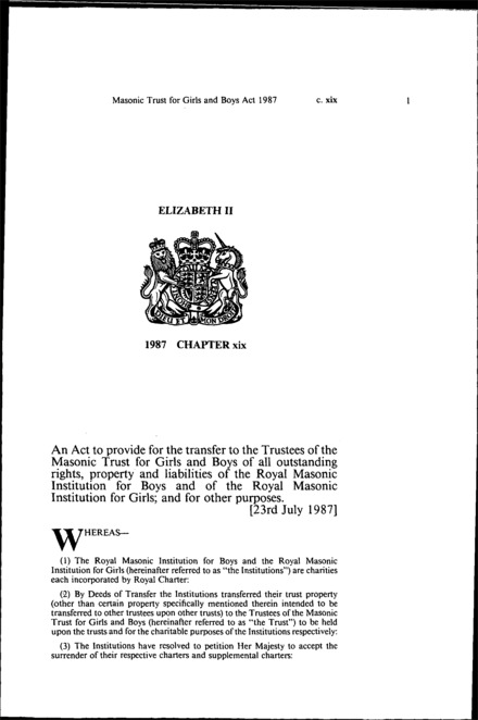 Masonic Trust for Girls and Boys Act 1987
