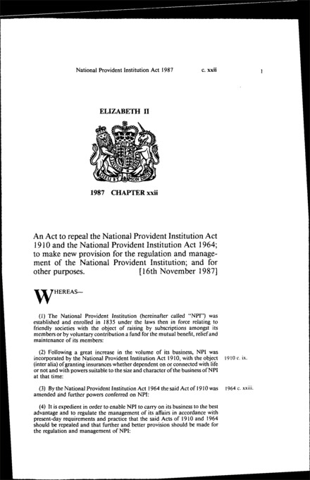 National Provident Institution Act 1987
