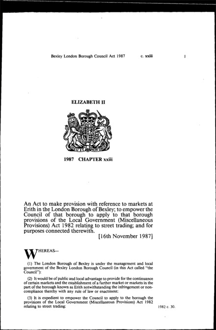 Bexley London Borough Council Act 1987