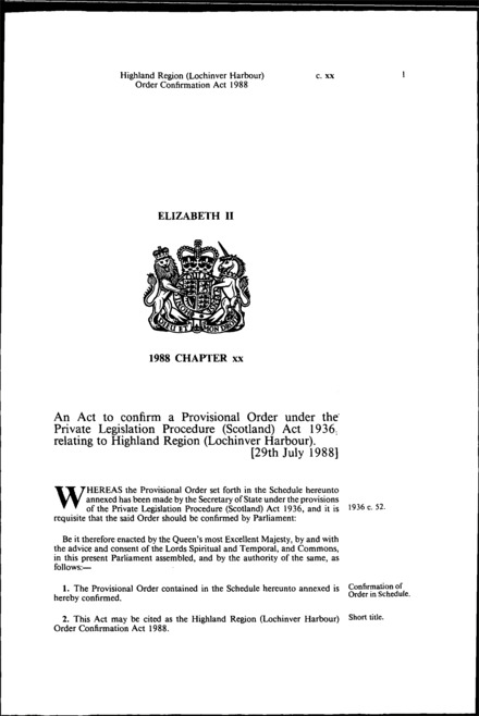 Highland Region (Lochinver Harbour) Order Confirmation Act 1988
