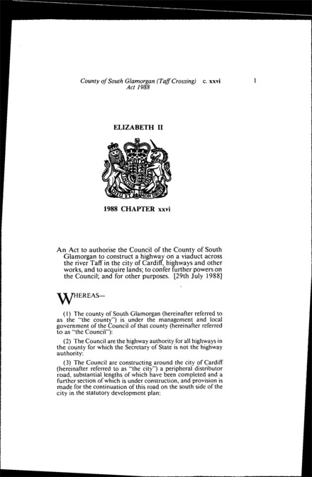 County of South Glamorgan (Taff Crossing) Act 1988