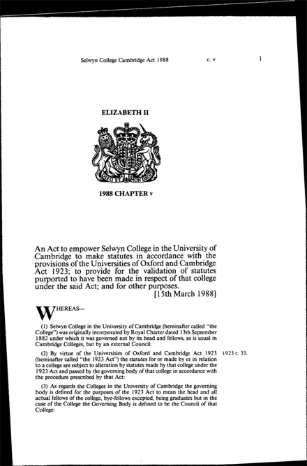 Selwyn College Cambridge Act 1988