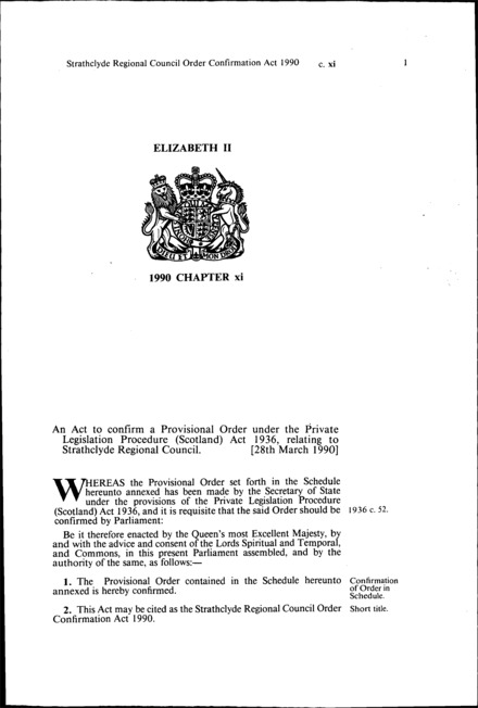 Strathclyde Regional Council Order Confirmation Act 1990