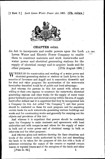 Loch Leven Water Power Act 1901