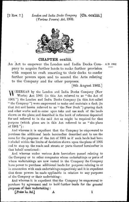 London and India Docks Company (Various Powers) Act 1902