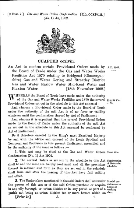 Gas and Water Orders Confirmation (No. 1) Act 1902