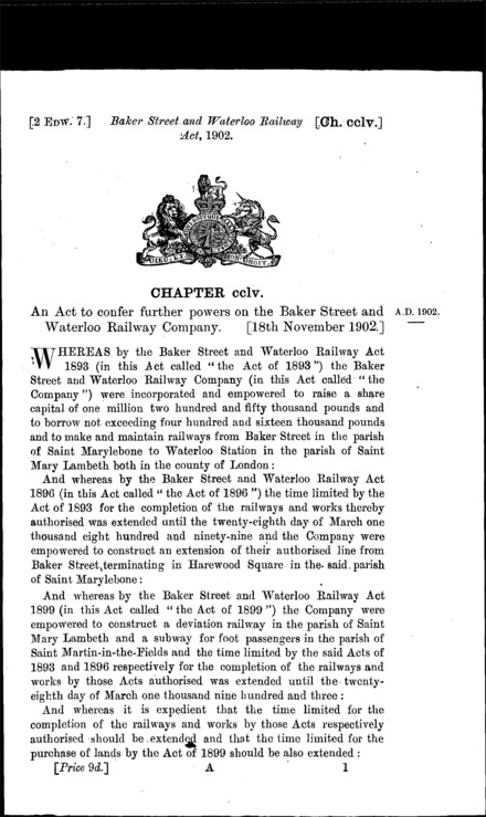 Baker Street and Waterloo Railway Act 1902