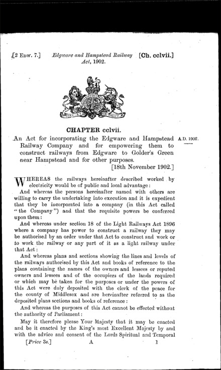 Edgware and Hampstead Railway Act 1902