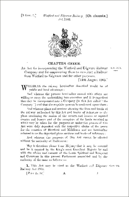 Watford and Edgware Railway Act 1903