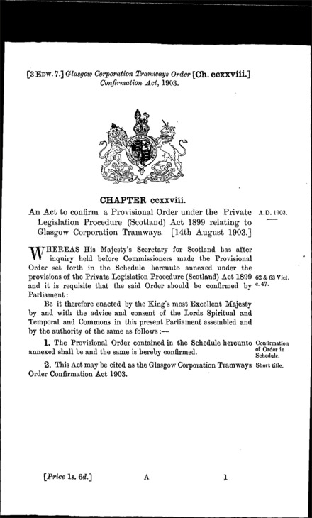Glasgow Corporation Tramways Order Confirmation Act 1903