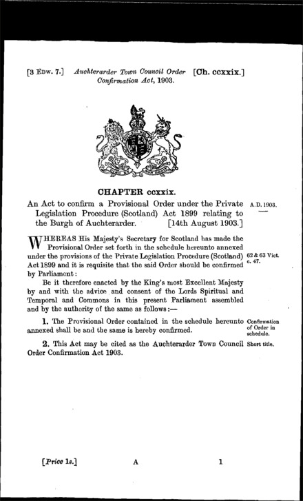 Auchterarder Town Council Order Confirmation Act 1903
