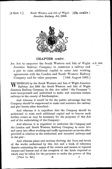 South Western and Isle of Wight Junction Railway Act 1903