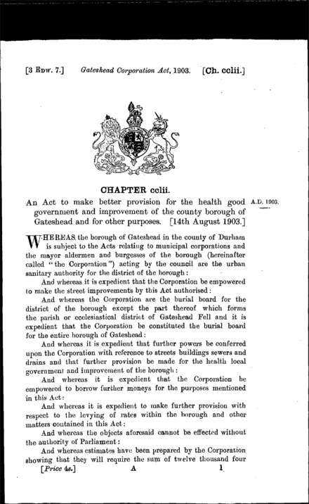 Gateshead Corporation Act 1903