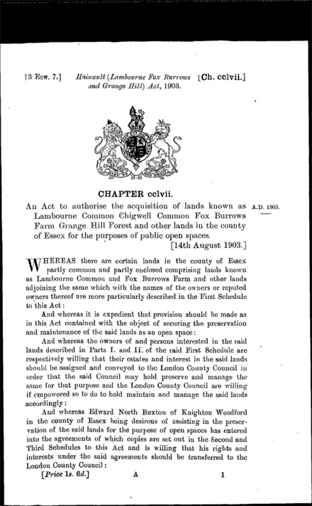 Hainault (Lambourne, Fox Burrows and Grange Hill) Act 1903