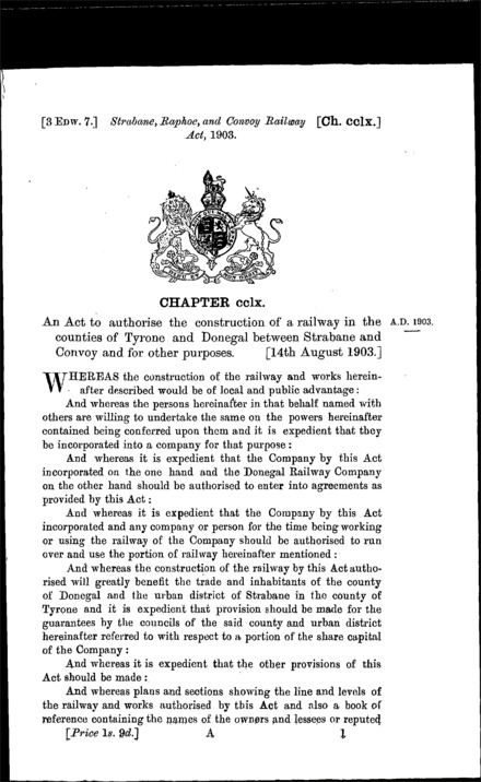 Strabane, Raphoe and Convoy Railway Act 1903