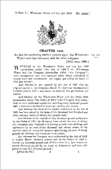 Winchester Water and Gas Act 1903