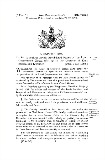 Local Government Board's Provisional Orders Confirmation (No. 7) Act 1903