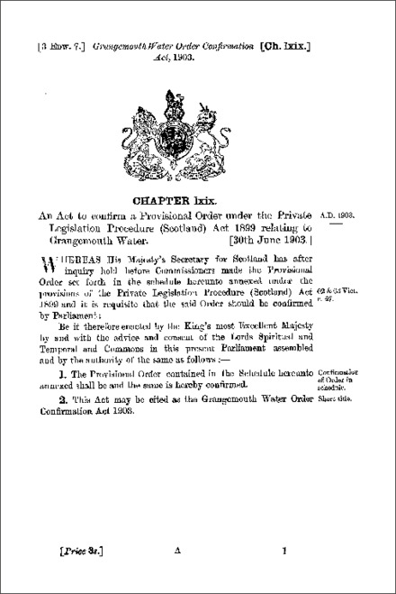 Grangemouth Water Order Confirmation Act 1903