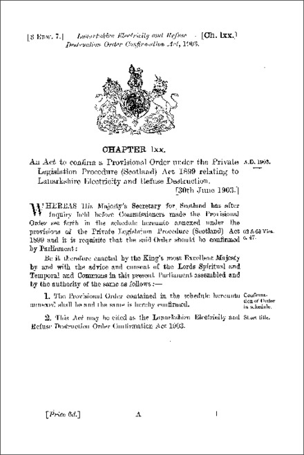 Lanarkshire Electricity and Refuse Destruction Order Confirmation Act 1903