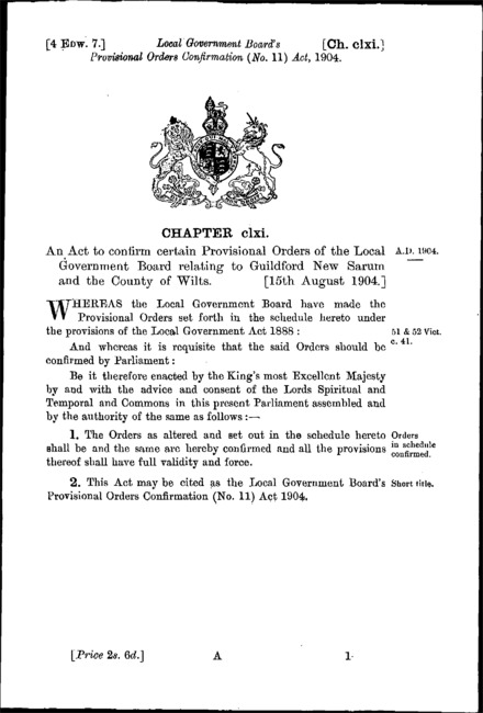 Local Government Board's Provisional Orders Confirmation (No. 11) Act 1904